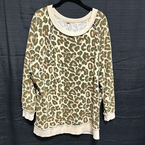 Free People Oversized Go On Get‎ Floral Leopard Print Pullover Sweatshirt Size S
